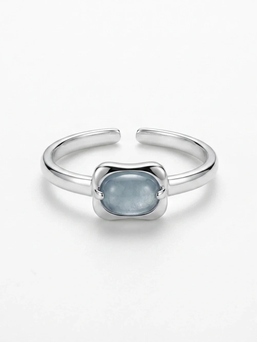 925 Sterling Silver Vintage Dainty light Blue Gemstone Clean Girl Open Ring